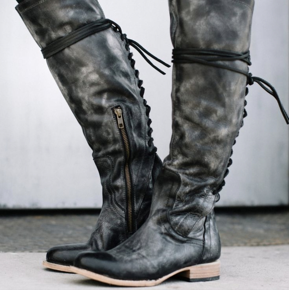 FreeBird Stag Black Multi Tall Lace Up Leather Boots Size 7